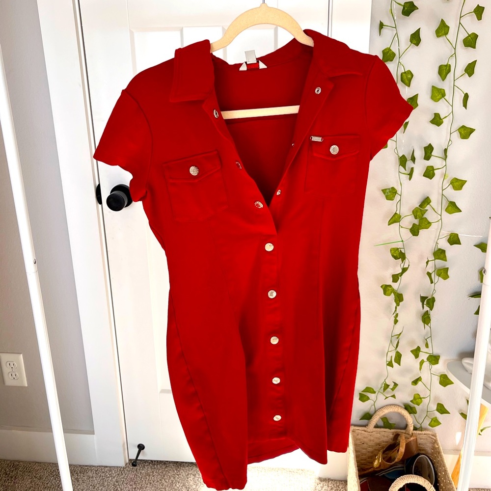 Red Guess Button Dress